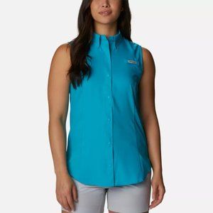 Columbia PFG Tamiami Sleeveless Shirt Ocean Teal Size XL #0435